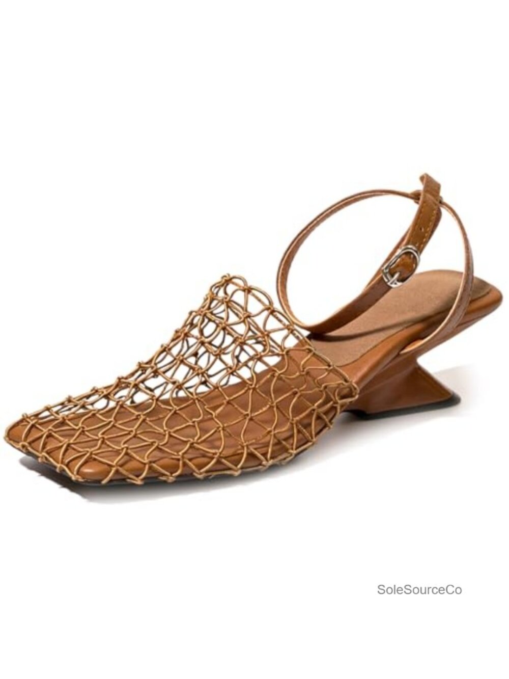 Women's Fishnet Wedge Sandals Closed Toe Slingback Block Heel